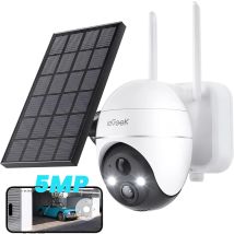 Iegeek 5mp Caméra De Sécurité Extérieure Sans Fil, Caméra Solaire Extérieure Sans Fil Wifi 360 ° Batterie Ptz Avec Spot Et Sirène / Détection De 