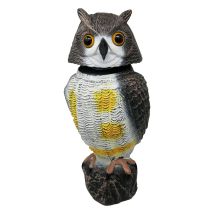 Gufo spaventapasseri 42 cm con testa girevole e occhi scintillanti – Deterrente per uccelli – Giardino e terrazze