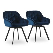 Dining Chairs, 2x Velvet Thick Padded 360°swivel Armchair With Backrest And Metal Legs, Blue