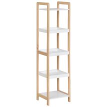 Etagère En Bambou De Salle De Bain Étagère Debout 3 Paniers + 2 Étagères Dim. 32l X 30l X 130h Cm Beige Blanc
