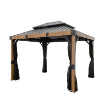 Sojag Aluminium Pavillon Fontana 10x12 Inkl. Moskitonetz Holzoptik Schwarz 298x363x310 Cm