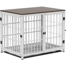 Bingopaw Jaula Perro Metalica Con Mesa Madera Cuerpo Conectable, (108x72x81 Blanco)