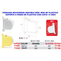 Persiana abatible mini color marfil – Plástico – Cinta gris 14 mm