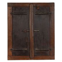 Reja De Ventana De Madera Maciza Y Hierro Medieval Antiguo Con Marco Interior O Exterior