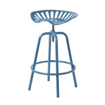 Esschert Design - Homescapes Vintage Style Metal Blue Adjustable Tractor Seat Bar Stool - Blue