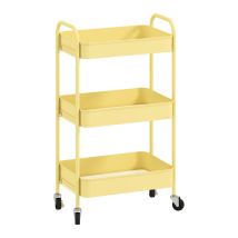 Meubles Cosy 3 Tier Metal Storage Trolley On Wheels Modern Utility Cart Light Yellow