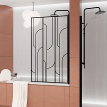 Aurlane - Mampara De Bañera Abatible 80x140cm Serigrafía Art Decó - Negro Mate