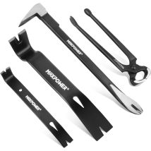 Maxpower Pry Bar/nail Puller Set 4-piece, 300mm Crowbar Claw Nail Puller, 260mm Wonder Pry Bar Wrecking Bar, 190mm Mini Utility Bar And 250mm 