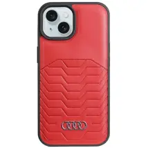 Funda Rígida Audi De Piel Sintética Magsafe Para Iphone 15 Plus / 14 Plus De 6,7 Pulgadas, Color Rojo/rojo (au-tpupcmip15m-gt/d3-rd)