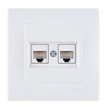 Prise Rj45 Double Catégorie 6 Blanc – Ensemble Complet Avec Plaque – 254/01e Exen