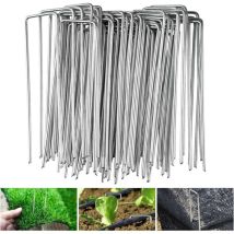 Rowoythk – Confezione Da 50 Picchetti Da Giardino In Acciaio Zincato, 150 Mm – A Forma Di U Per Fissare Teloni E Erba Artificiale – Resistenti Alle 