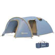 Kampeertent Voor 4 Personen, Waterdichte Tunneltent Met 2 Deuren, Haken, Draagtas, 3,45 X 2,4 X 1,3 M, Lichtblauw