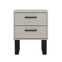 2 Drawer Bedside Cabinet – Grey Wax Finish – Solid Pine Wood – Metal Frame – 2 Drawers