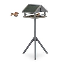 Relaxdays Comedero Pájaros Con Soporte, Techo Resistente A Intemperie, Casa Alimentación, Madera, 120x62x55 Cm, Gris