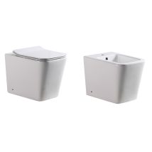 Paar Bodenstehende Sanitär Eckig Set Toilette Bidet Bodenstehende Vase Keramik Mod. Ideal