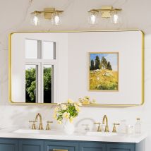 Keonjinn Miroir Salle De Bains 120x60cm En Verre Trempé Résistant, Miroir Mural Avec Cadre En Aluminium, Wc Miroir Rectangulaire Pouvant Être Posé 