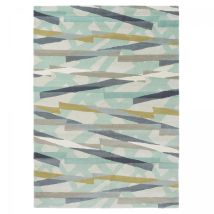 Harlequin - Tapis Salon Et Chambre En Laine 170x240 Gris Et Vert Fait À La Main