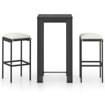 Perle Rare 3-tlg. Gartenbar-set Mit Kissen Poly Rattan Schwarz 12926-z-a-b
