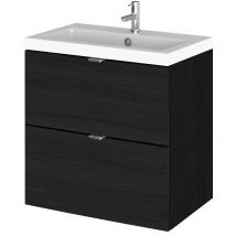 Hudson Reed Fusion Wall Hung 2-drawer Vanity Unit With Ceramic Basin 600mm Wide - Charcoal Black Woodgrain