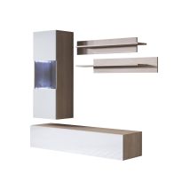 Wohnwand Mit Led Mediawand Möbel Tv Tv-schrank Wohnzimmer Wohnmöbel Anbauwand Möbelkombination Hängend 160cm Luke 6e Sonoma Matt Mit Weiß Glanz