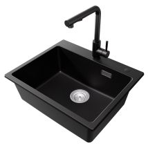 Cecipa Max - 55 X 45 Cm Spülbecken Granit, Küchenspüle + Hochdruck Ausziehbare Küchenarmatur (ohne Seifenspender)