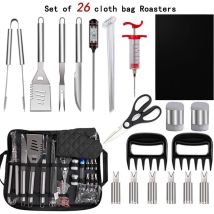 Kit Di Attrezzi Per Barbecue In Acciaio Inossidabile Da 26 Pezzi Con Custodia, Set Per Barbecue Portatile Da Esterno, Regalo Ideale Per Barbecue Per 