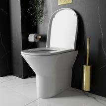 Gloss White Rimless D Shape Back To Wall Toilet Pan With Soft Close Seat