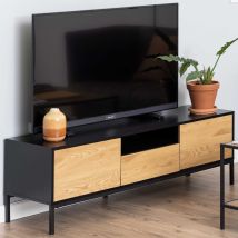 Furniture To Go - Meuble Tv 2 Portes 1 Tiroir 140x40x45 Cm Décor Chêne Et Noir - Fynca