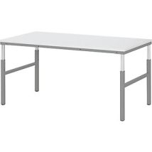 Mesa de trabajo ESD 1500 x 900 mm – Altura ajustable 650 - 1000 mm – Carga máxima 450 kg – Grosor del tablero 28 mm – Acero gris