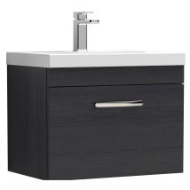 Millwich Contemporary 1 Drawer Wall Hung Vanity Unit With Thin Edge Basin, Charcoal Black, 600mm