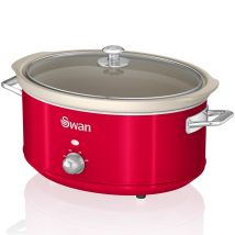 Swan Sf17031rneu Retro Olla Cocción Lenta, 6,5l, Recipiente Extraíble Antiadherente Cerámica Libre Pfoa, Vintage 320w Rojo