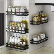 Spice Rack Kitchen Wall Mounted Spice Rack Stainless Steel Suitable For Kitchen Bathroom Balcony, (matte Black, 20cm),t-audace