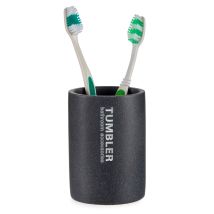 Becher für Zahnbürsten – Ø 7,5 cm – Hochwertiges Polyresin – Bruchsicher – Mit Bambusdetails – Universelle schwarze Farbe