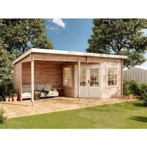 Alpholz Gartenhaus Modell Carl-28 Gartenhaus Aus Holz In Pinie, Holzhaus Mit 28 Mm Wandstärke Inklusive Terrasse, Blockbohlenhaus Mit Montagematerial