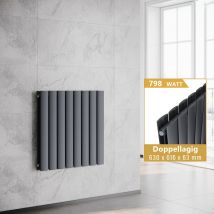 Heizkörper Horizontal Anthrazit Design Flachheizkörper Paneelheizung Doppellagig 630x616mm - Elegant