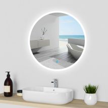 Aica Espejo Redondo De Baño,60 X 60cm, Con Led Tricolores, Antivaho, Brillo Ajustable, Memoria Agapada
