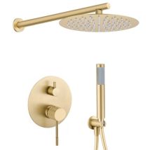 Conjunto De Ducha Empotrada A Pared Monomando Trapa Oro Mate Ø 25cm Dorado