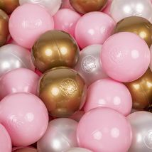 Palline Di Plastica Kiddymoon Da 7 Cm, Rosa Cipria-perla-oro, Set Da 300 Palline Giocattolo