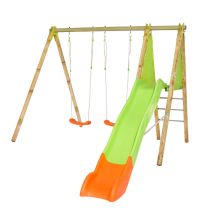 Portique Bois Et Métal - 2,30m - 2 Balançoires Et 1 Toboggan 2,63m - Arroba Trigano
