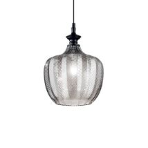 Ideal Lux – Lampada a sospensione Vintage-Decò Lord – Diffusore in vetro soffiato, struttura in metallo nera – Diametro 23 cm, Altezza 58-233 cm