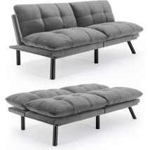 Graues, Klappbares Modern-sofa-bett – 2-sitzer Futon-couch Mit Schlaffunktion, Platzsparendes Gästebett
