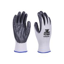 Edm - Pack De 12 Guantes De Nylon Y Nitrilo Gris Ecoflex Mediana (talla 8)