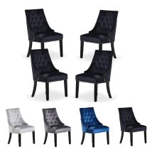 Pn Home - Set Di 4 Sedie Da Pranzo Windsor Velvet Con Gambe In Legno - Sedia Da Pranzo Ring Knocker Back - Imbottita Sedia - Sedia Da Pranzo Moderna -