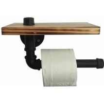 Porte-rouleau En Papier Toilette Design Rétro Métal Tube Étagère Ensemble De Rangement Avec Plateau En Bois Noir