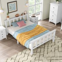 Lit Enfant 90x200 Cm, Lit Simple 90x200 Cm, Cadre De Lit En Bois Avec Sommier À Lattes, Lit 90x200 Cm, Blanc, Sans Matelas