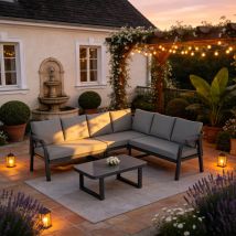 Fenchilin Ensemble De Mobilier De Jardin, Configuration En L, Pouvant Accueillir Jusqu'à 6 Personnes, Accoudoirs Et Dossiers Tressés, Tubes En Acier 
