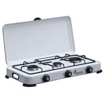 Intec - Réchaud Gaz 3 Feux 4100w - Brûleurs Fonte Amovibles Grille Et Couvercle - Plaque De Cuisson Gaz Butane Ou Propane