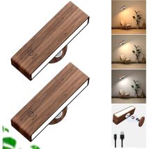 Lampada Da Parete A Led Wireless, Confezione Da 2, Ricaricabile Tramite Usb, Lampada Da Parete In Legno Per Interni, Lampada Da Parete Wireless Con 