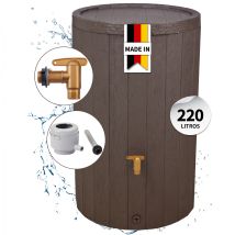 4rain Madera Set Completo Depósito De Agua De Lluvia 220 L Marrón Incl. Grifo De Plástico Y Conexión Al Bajante