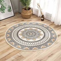 Tapis Rond En Coton 90 Cm – Style Bohème – Tissé À La Main – Lavable En Machine À 30°c – Convient Pour Salon, Chambre, Pique-nique –